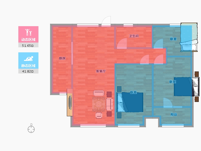 山东省-青岛市-河岸首府107m²-85.43-户型库-动静分区