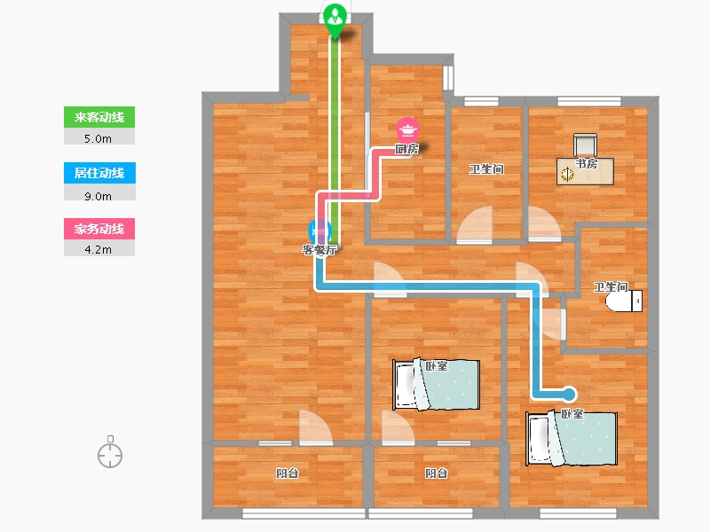 山东省-青岛市-融创都会中心和悦3号楼B户型118m²-94.01-户型库-动静线