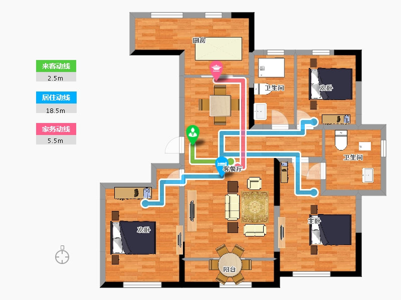 山东省-青岛市-蓝城春风里二期1，2，3，5，11号楼B2130m²-104.00-户型库-动静线