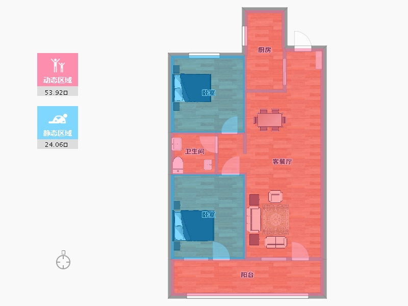 山东省-青岛市-海尔产城创翡翠云城89m²-71.00-户型库-动静分区