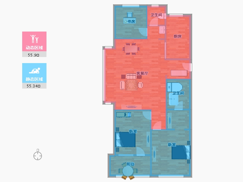 山东省-青岛市-海尔产城创翡翠云城5号楼A128m²-102.40-户型库-动静分区