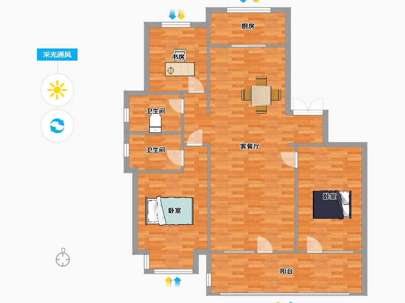 山东省-青岛市-海尔产城创翡翠云城148m²-118.01-户型库-采光通风