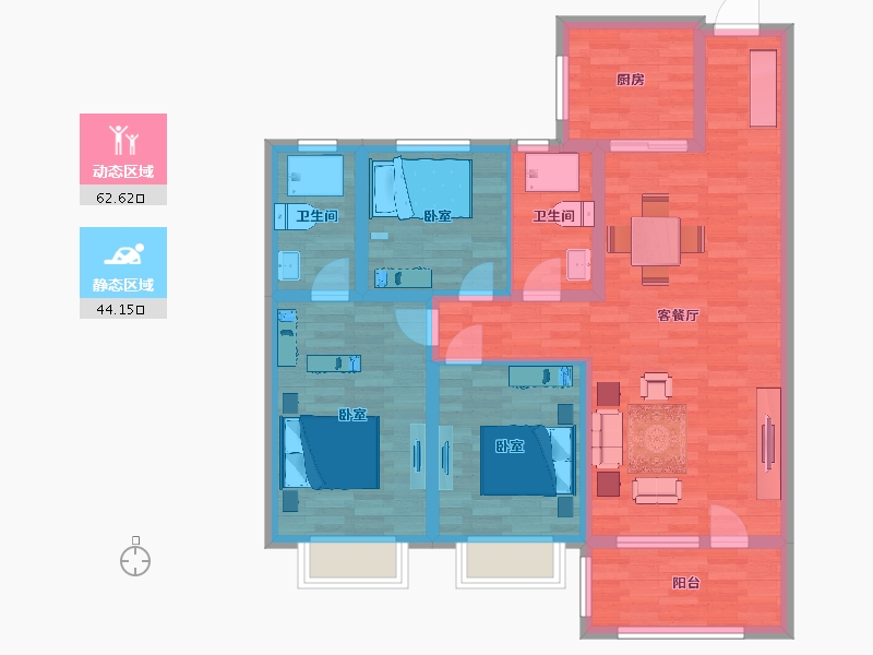 山东省-青岛市-远洋万和公馆119m²-95.00-户型库-动静分区