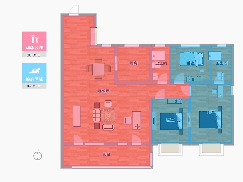 山东省-青岛市-远洋万和公馆150m²-120.22-户型库-动静分区