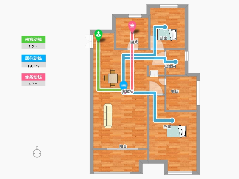 河南省-郑州市-鑫苑航美国际智慧城B户型94m²-75.20-户型库-动静线