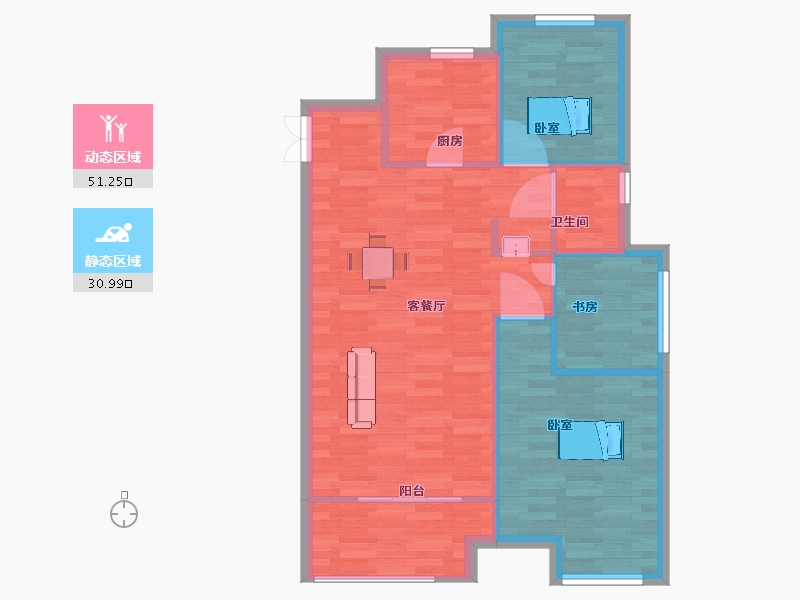 河南省-郑州市-鑫苑航美国际智慧城B户型94m²-75.20-户型库-动静分区