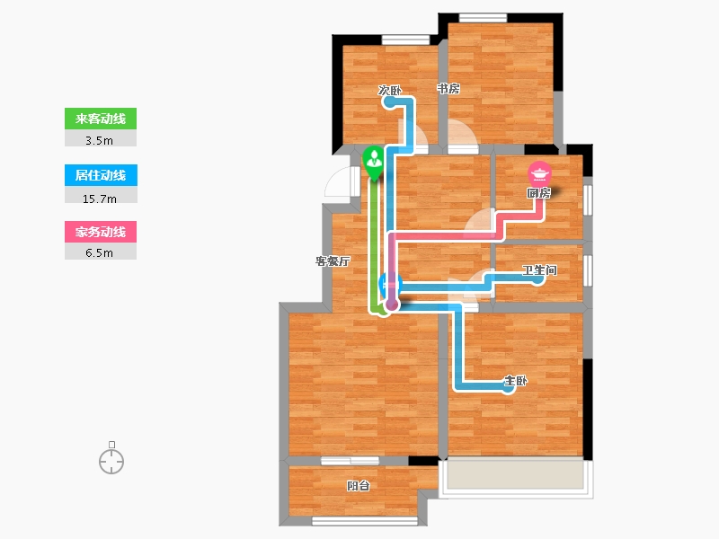 河南省-郑州市-浩创梧桐花语G户型88m²-70.01-户型库-动静线