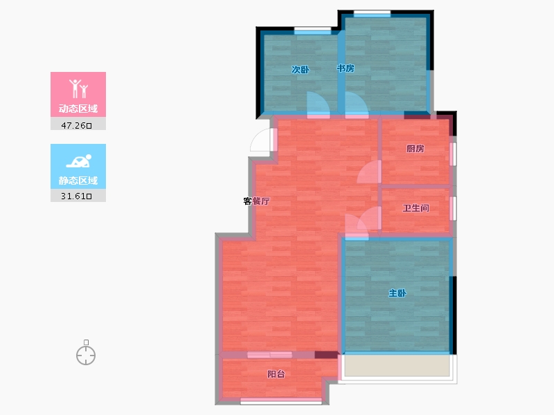 河南省-郑州市-浩创梧桐花语G户型88m²-70.01-户型库-动静分区