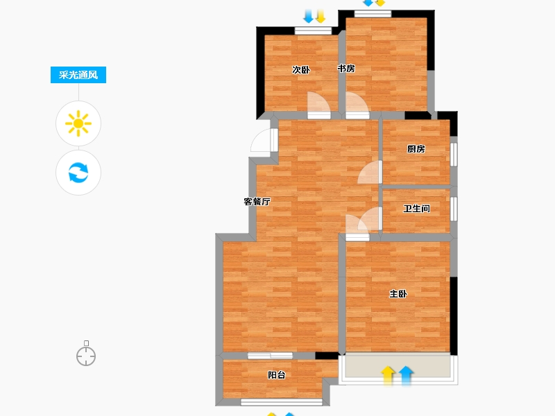 河南省-郑州市-浩创梧桐花语G户型88m²-70.01-户型库-采光通风