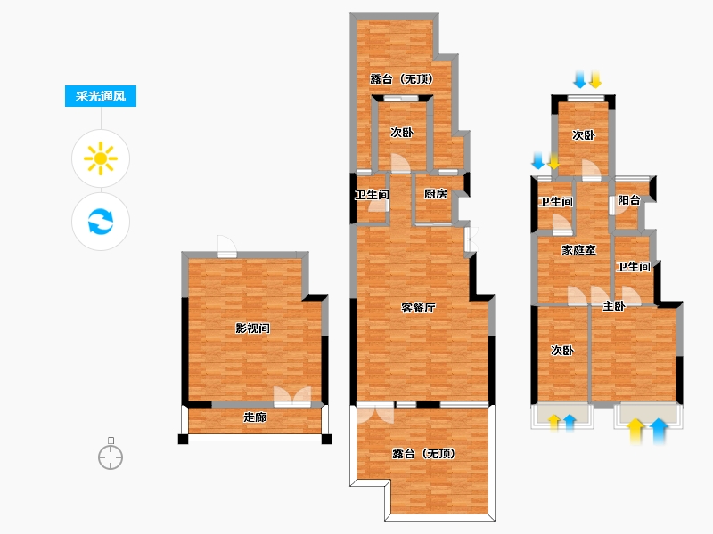 河南省-郑州市-正弘新城洋房雍槿户型206m²-165.01-户型库-采光通风