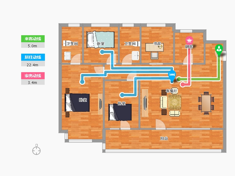 山东省-青岛市-海月星湾B户型148m²-117.99-户型库-动静线