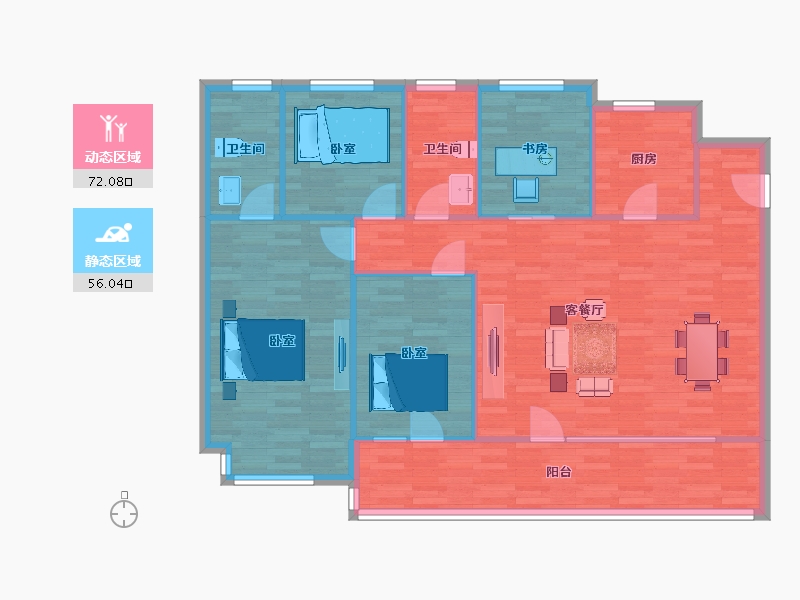 山东省-青岛市-海月星湾B户型148m²-117.99-户型库-动静分区