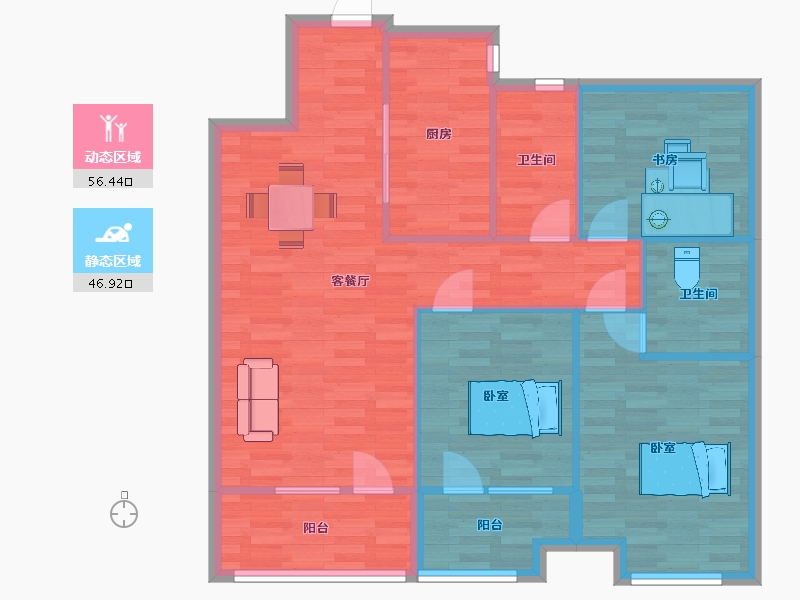 山东省-青岛市-青岛海洋活力区融创中心24地块6号楼C118m²-93.98-户型库-动静分区