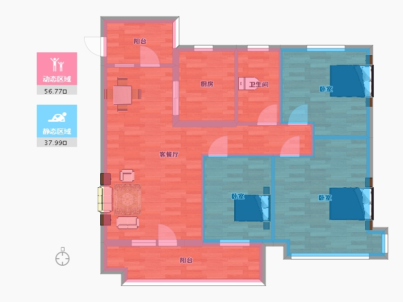 山东省-青岛市-绿地城际空间站3期6号楼B107m²-85.01-户型库-动静分区