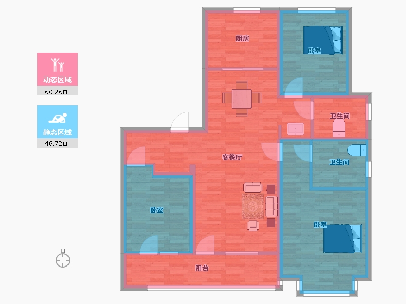 山东省-青岛市-银盛泰博观星海三期8，1号楼B119m²-95.84-户型库-动静分区