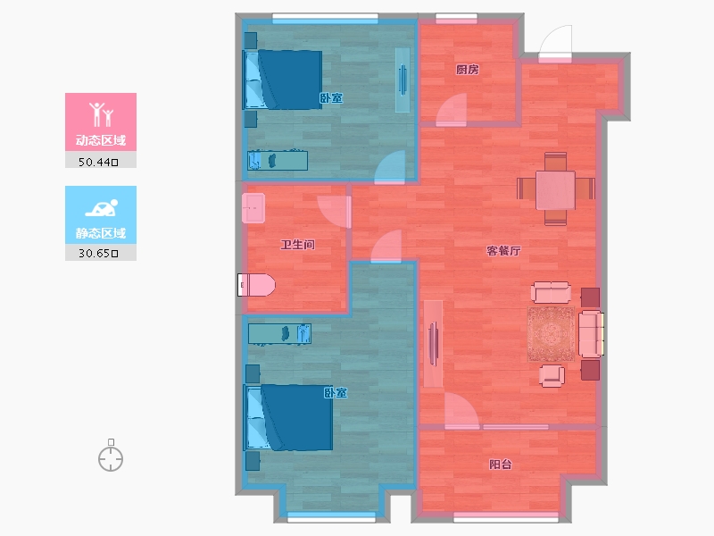 山东省-青岛市-卓越维港5号楼D93m²-74.00-户型库-动静分区