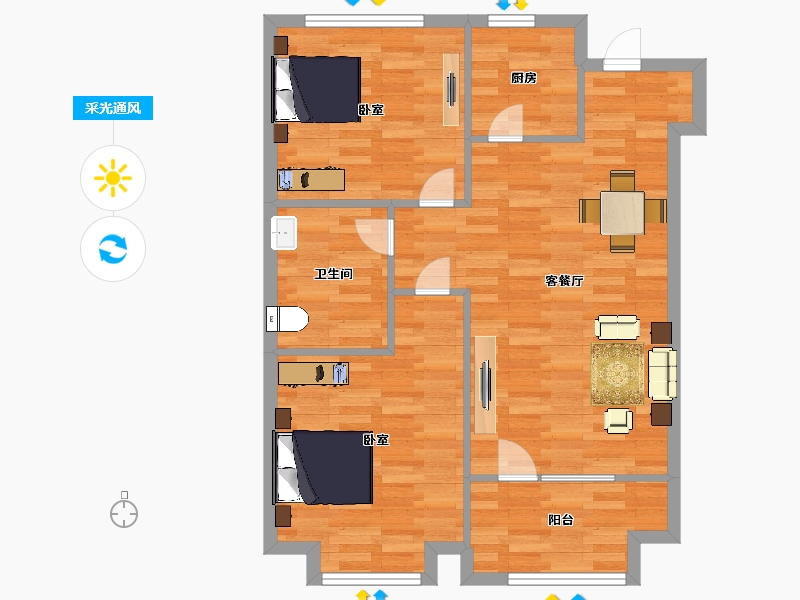 山东省-青岛市-卓越维港5号楼D93m²-74.00-户型库-采光通风