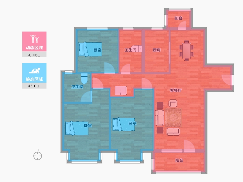 山东省-青岛市-瑞源名嘉康城3，5，6，7号楼H119m²-94.53-户型库-动静分区