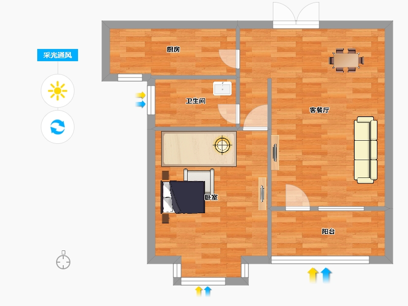 山东省-青岛市-逸景湾尚品10号楼B72m²-57.60-户型库-采光通风