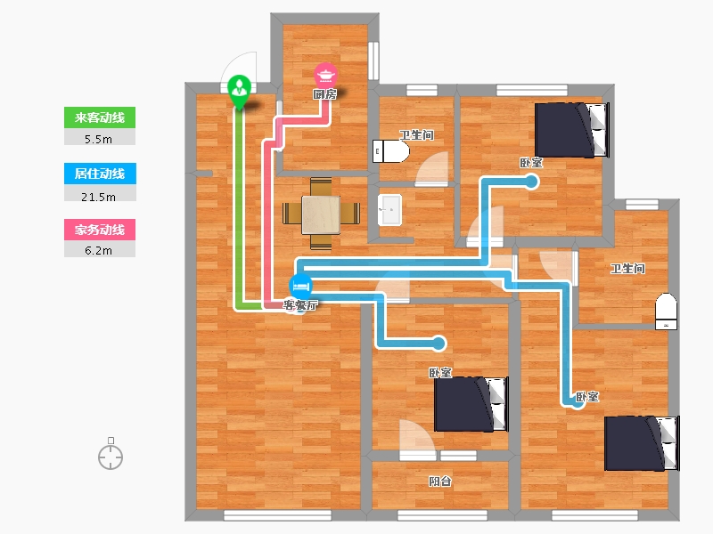 山东省-青岛市-龙湖春江彼岸26号楼,5号楼B106m²-85.19-户型库-动静线