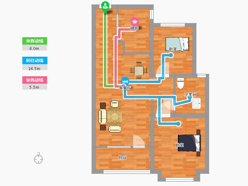 山东省-青岛市-衡山学府82m²-67.04-户型库-动静线