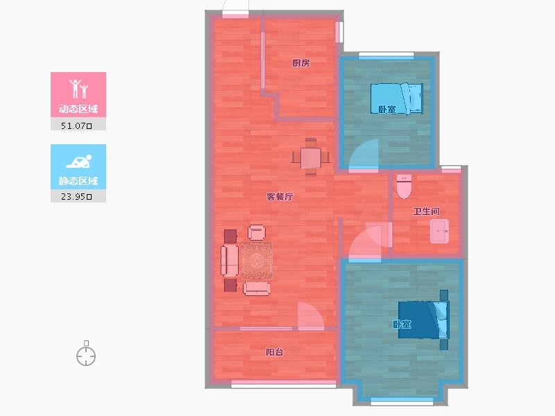 山东省-青岛市-衡山学府82m²-67.04-户型库-动静分区