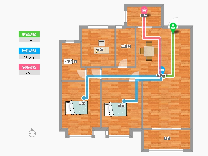 山东省-青岛市-信达金地蓝庭2栋D115m²-92.19-户型库-动静线