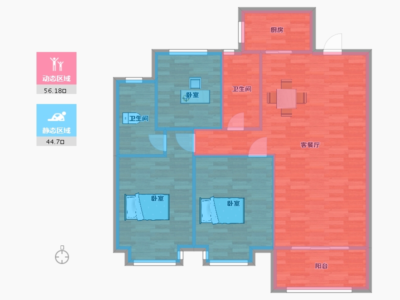 山东省-青岛市-信达金地蓝庭2栋D115m²-92.19-户型库-动静分区