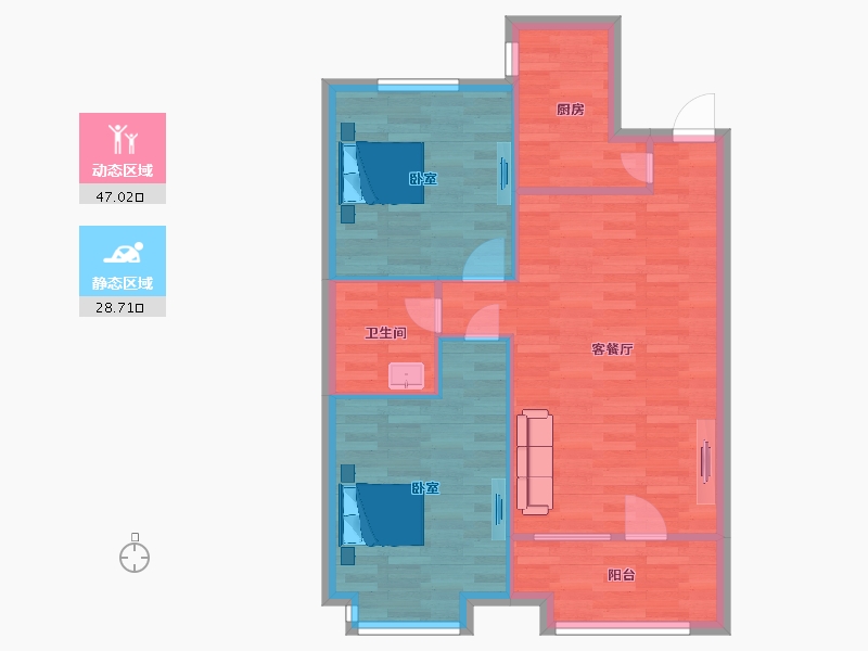 山东省-青岛市-仁洲观海B1号楼,B2号楼B2户型86m²-68.83-户型库-动静分区