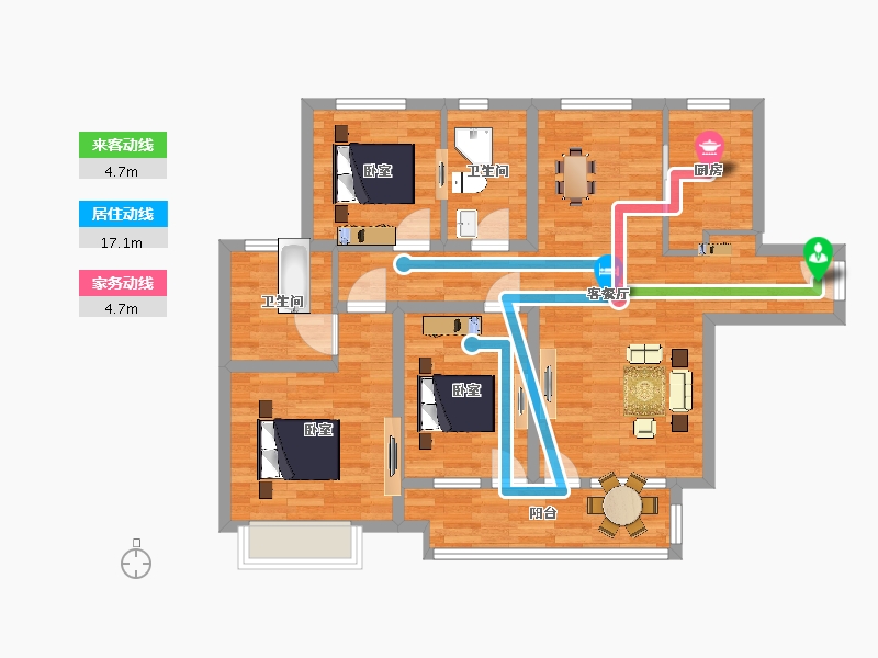 山东省-青岛市-海尔产城创悦湖兰庭春和景明户二期4，6号楼115m²-92.39-户型库-动静线