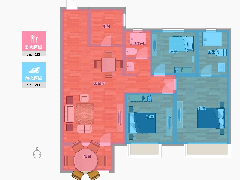 山东省-青岛市-龙湖天璞119m²-95.18-户型库-动静分区