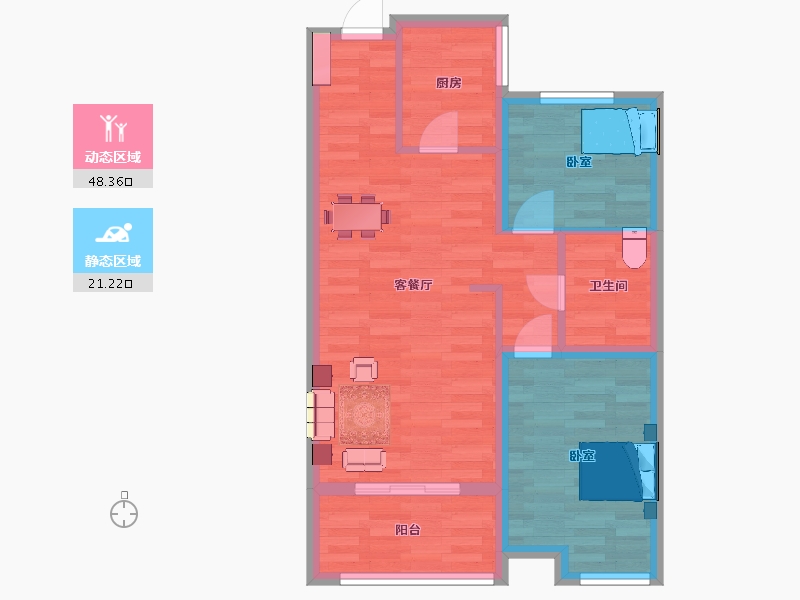 山东省-青岛市-中海外京华海悦3号楼78m²-62.00-户型库-动静分区