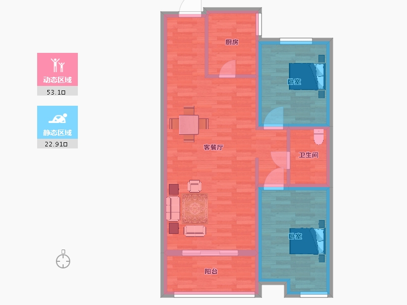 山东省-青岛市-中海外京华海悦3号楼86m²-67.97-户型库-动静分区