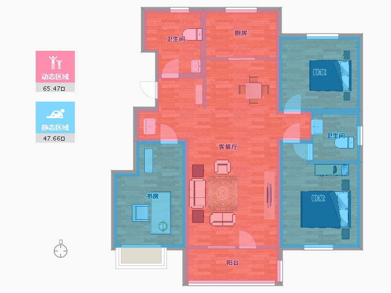 山东省-青岛市-兴华泉源山庄1，2，3，4，5号楼A户型127m²-101.26-户型库-动静分区