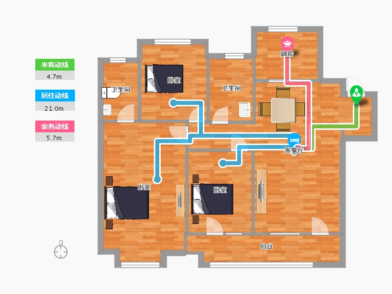 山东省-青岛市-世茂公园美地5期4，5，6，8，11号楼C128m²-102.80-户型库-动静线