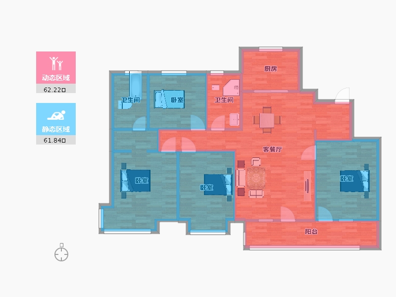 山东省-青岛市-世茂公园美地5期7，10号楼,48号楼D142m²-113.59-户型库-动静分区