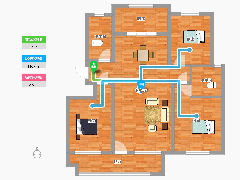 山东省-青岛市-高实景苑K户型124m²-99.08-户型库-动静线