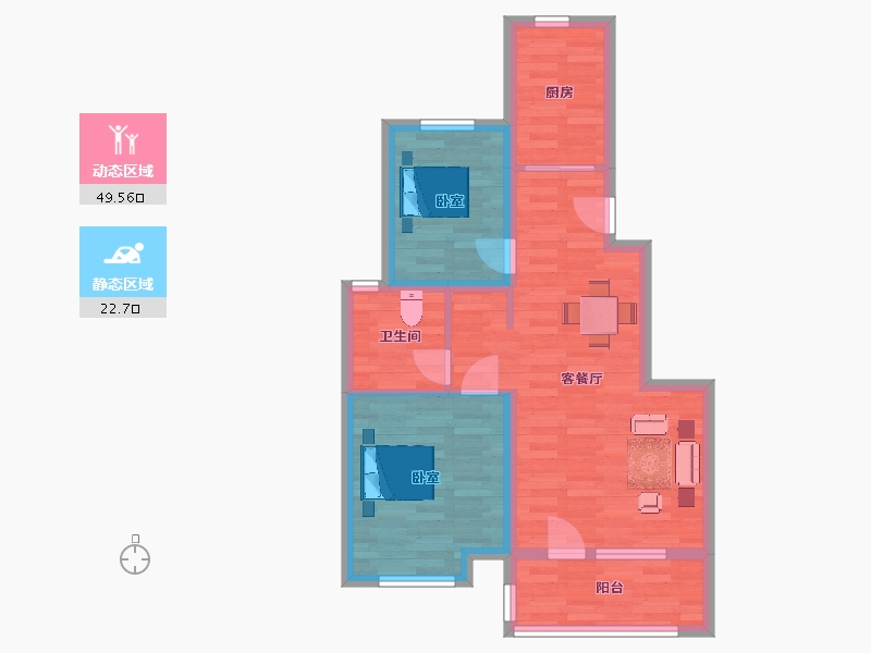 山东省-青岛市-鑫江玫瑰园四期3号楼L户型80m²-63.98-户型库-动静分区