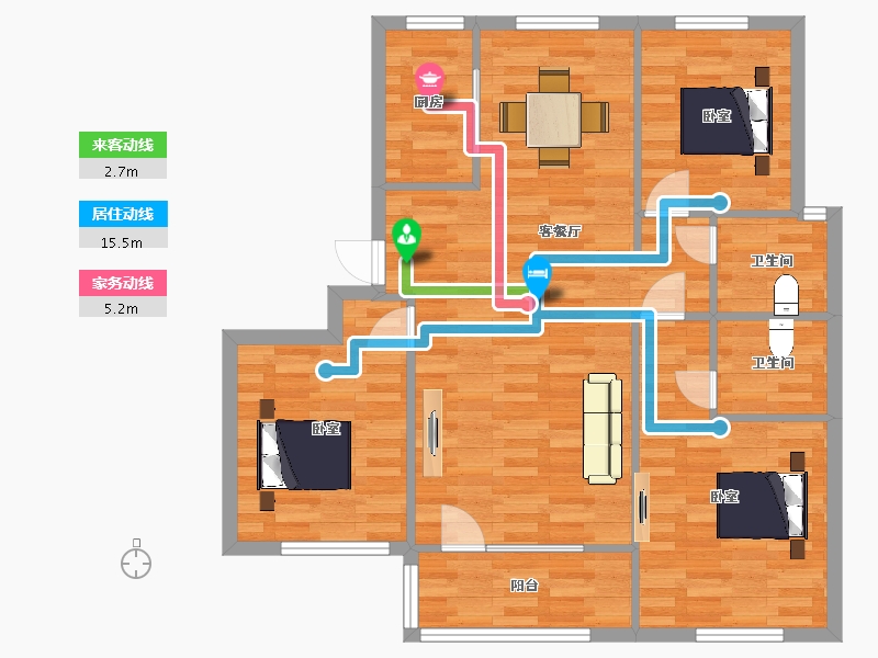 山东省-青岛市-天峰首府109㎡户型-87.35-户型库-动静线