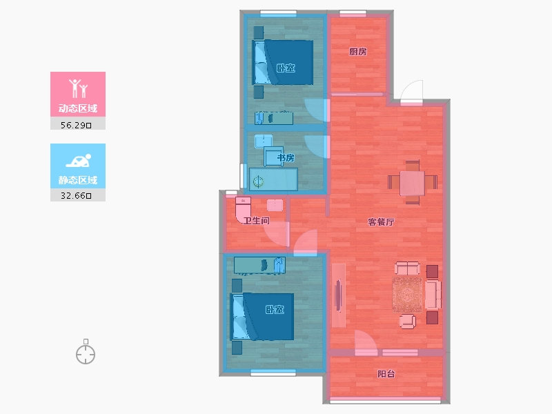 山东省-青岛市-天一仁和智慧之城A4户型100m²-79.25-户型库-动静分区