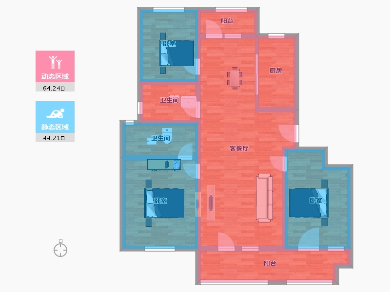 山东省-青岛市-天一仁和智慧之城117，118，119号楼C1户型120㎡-96.00-户型库-动静分区