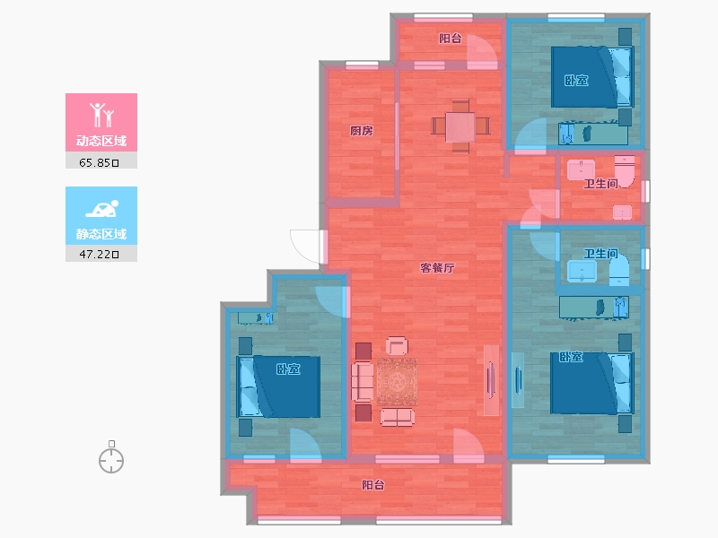 山东省-青岛市-天一仁和智慧之城117号楼C2户型125㎡-100.00-户型库-动静分区