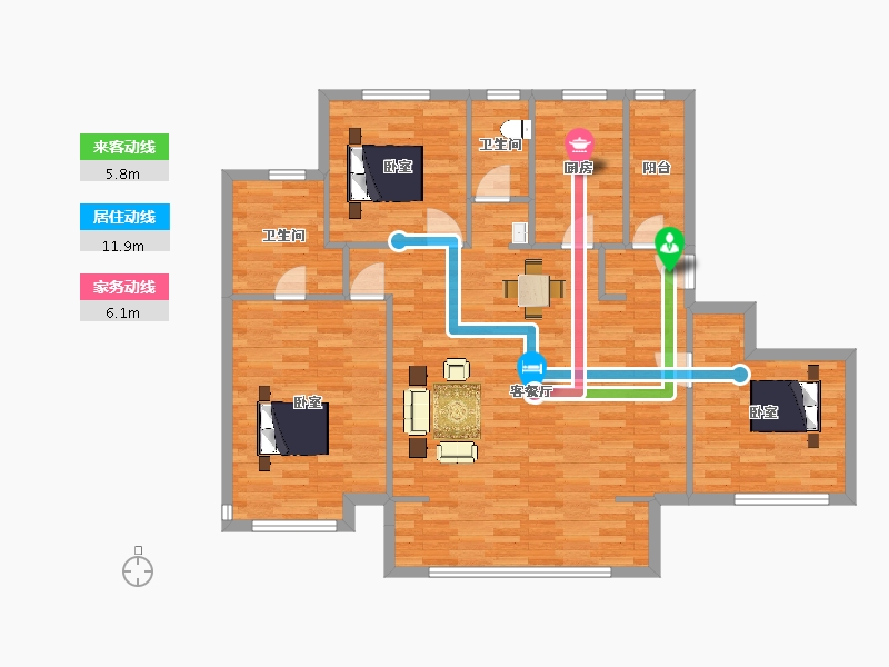 山东省-青岛市-保利红岛湾37号楼C户型139m²-111.10-户型库-动静线