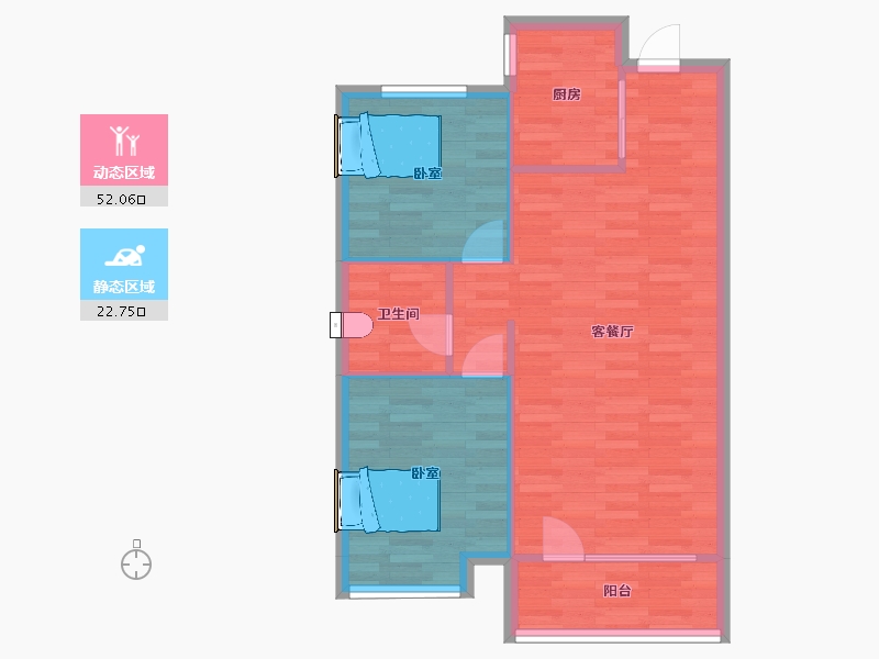 山东省-青岛市-天一仁和宸璟都会15栋F户型85m²-68.19-户型库-动静分区