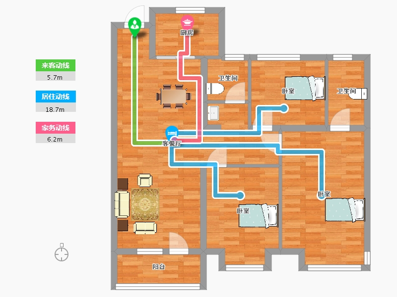 山东省-青岛市-天一仁和宸璟都会16栋C户型105m²-84.18-户型库-动静线