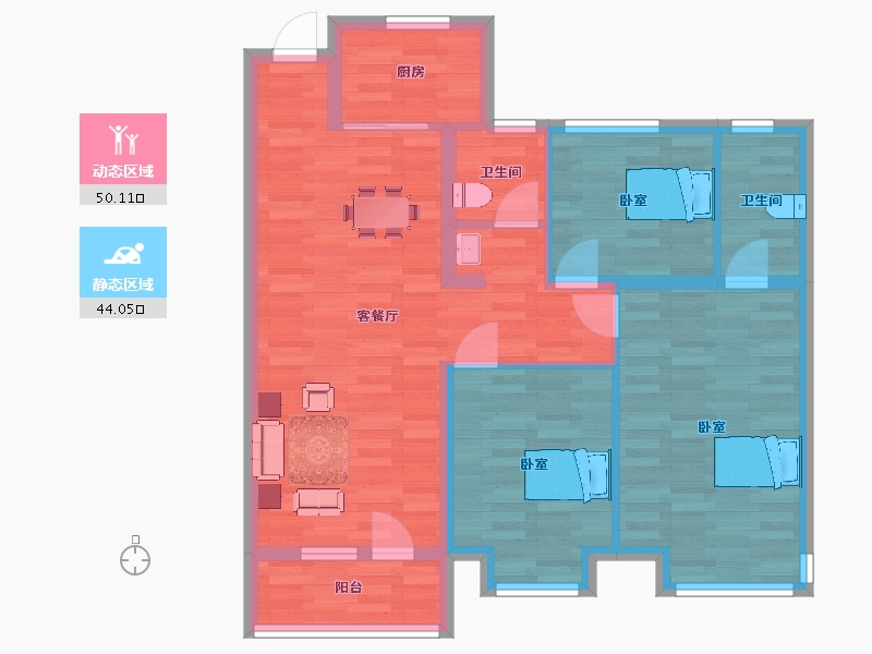 山东省-青岛市-天一仁和宸璟都会16栋C户型105m²-84.18-户型库-动静分区