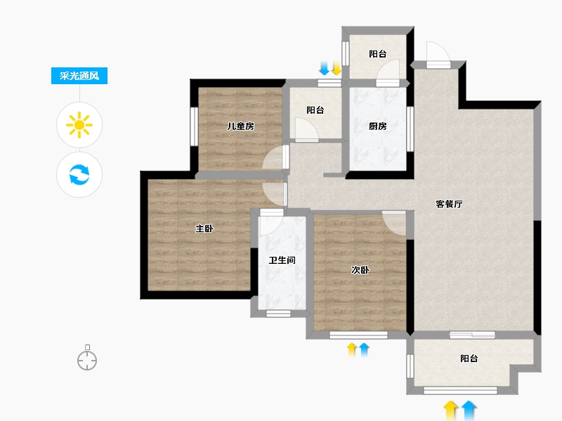 四川省-成都市-祥荣城市绿洲-93.63-户型库-采光通风