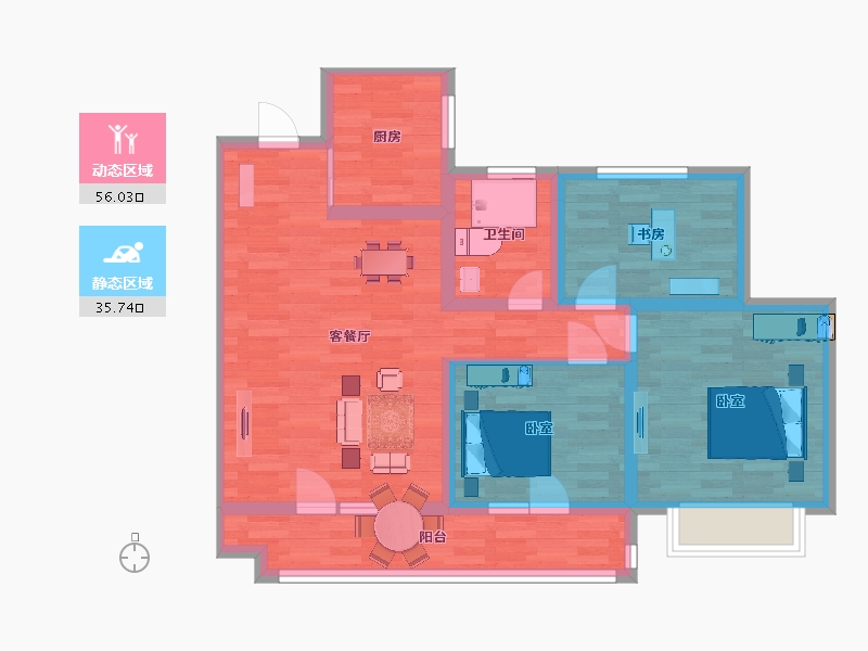 山东省-青岛市-地铁海尔香溪地102㎡户型-81.40-户型库-动静分区