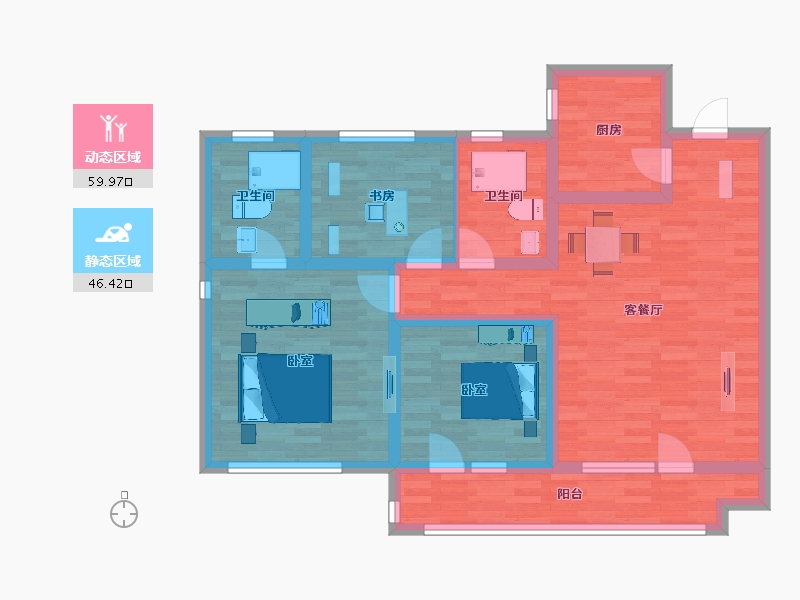 山东省-青岛市-地铁海尔香溪地116㎡户型-93.74-户型库-动静分区