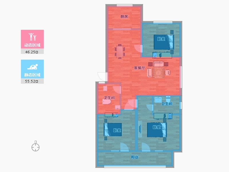 山东省-青岛市-天一仁和之城99号楼115m²-92.27-户型库-动静分区